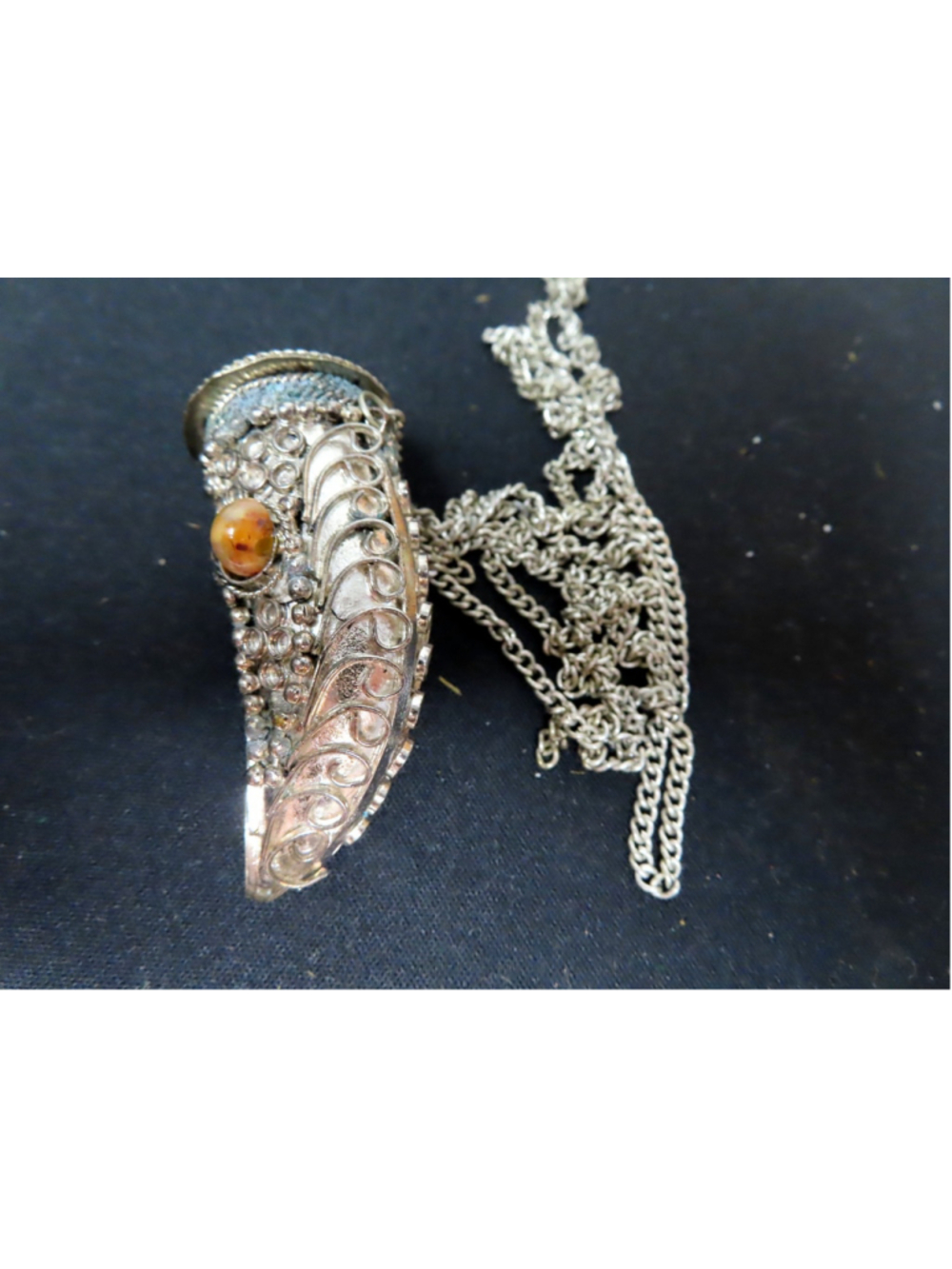 Vintage Victorian Silver Flask Snuff / Perfume Bottle Pendant Necklace